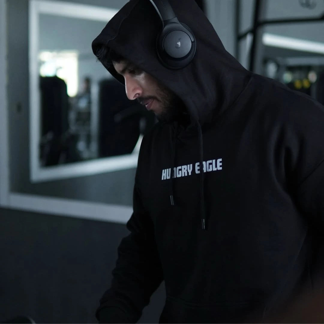Black Gym Hoodie for Men - Hungry Eagle 400 GSM Oversized Bulking Hoodie Hungry Eagle