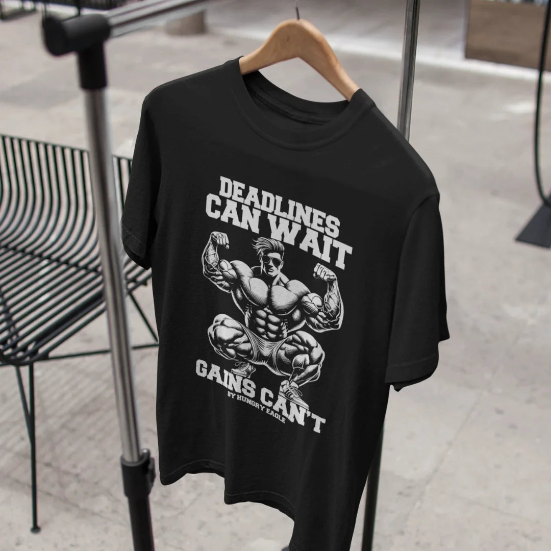 Gym T-Shirt for Men – Deadlines Can Wait, Gains Can’t Hungry Eagle