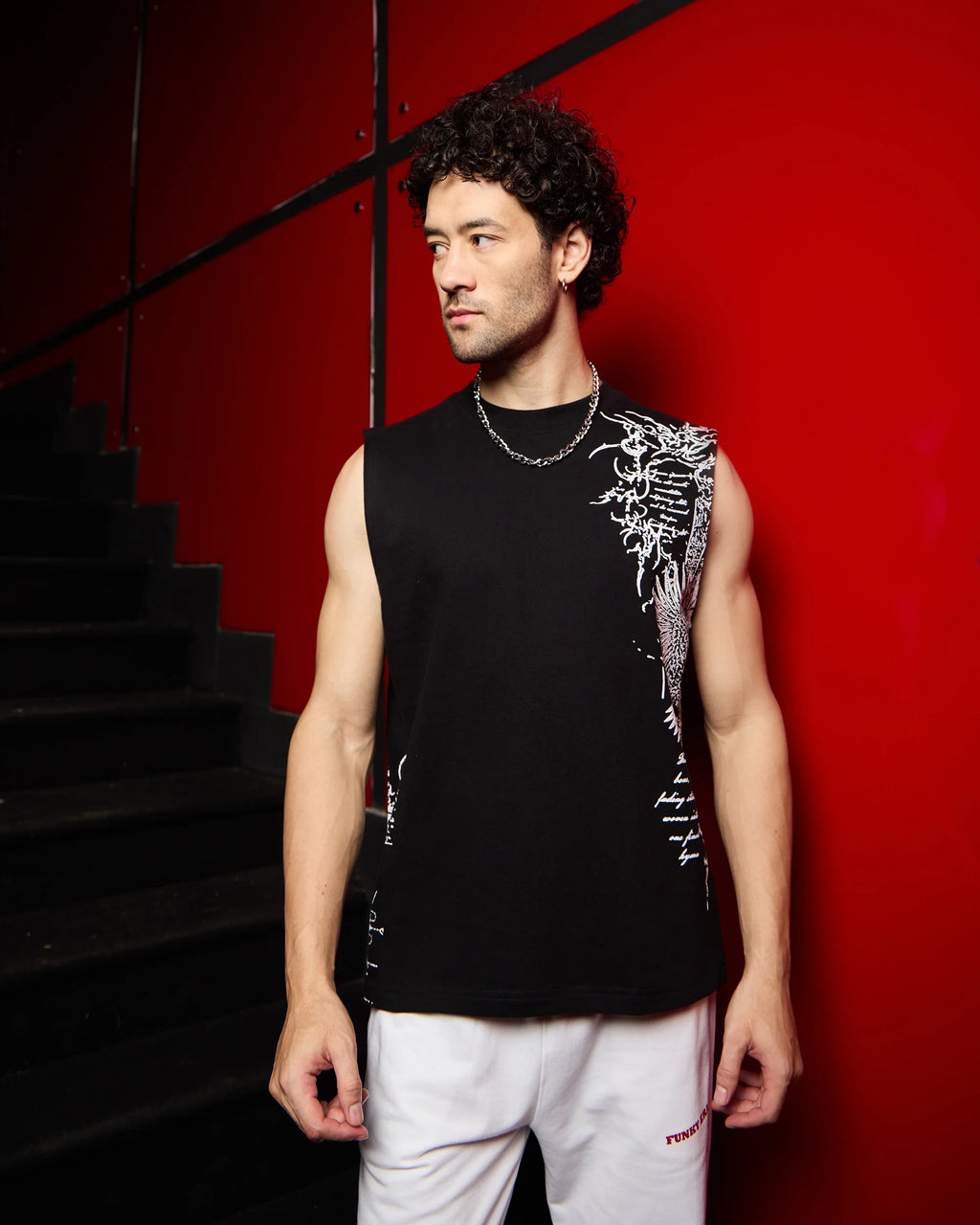 Broken Wings Sleeveless Oversized T-Shirt – Black