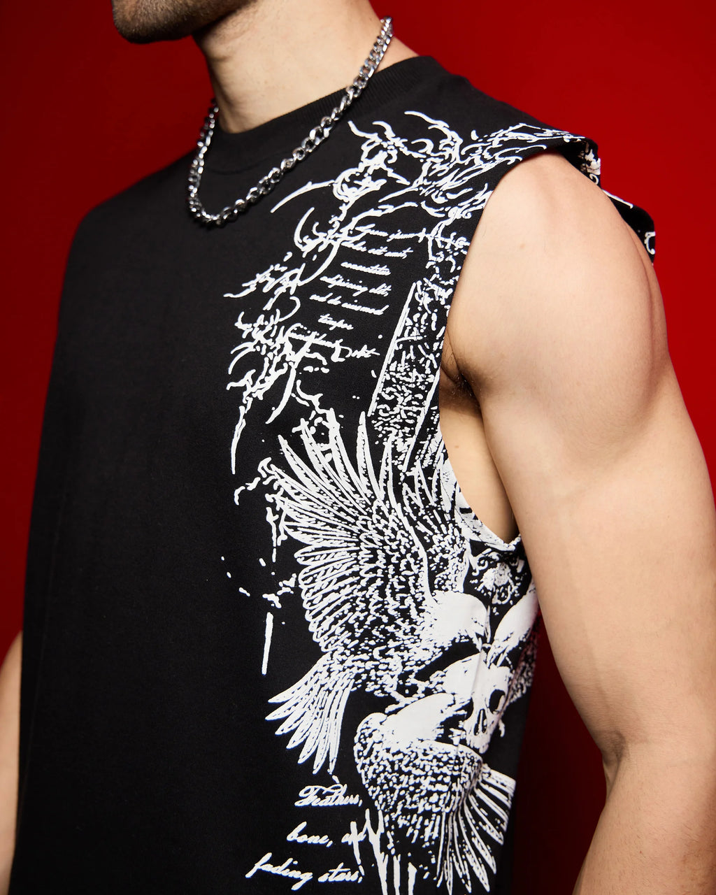 Broken Wings Sleeveless Oversized T-Shirt – Black