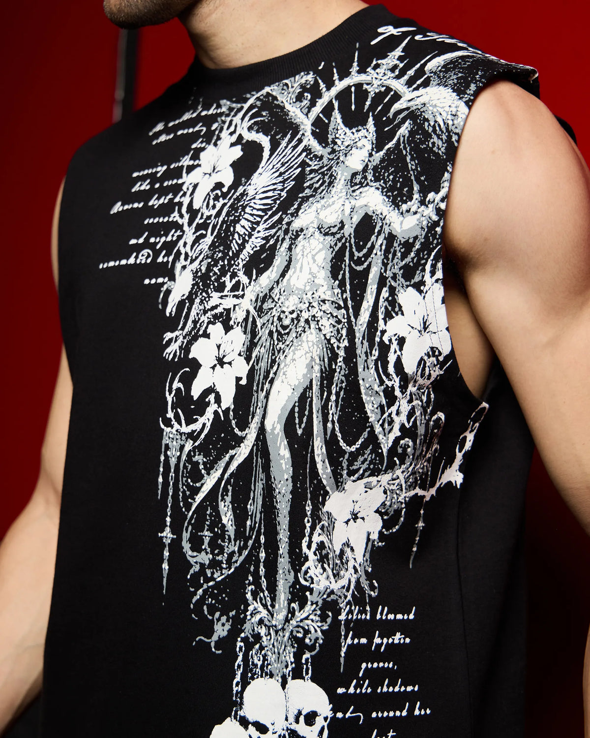 Dark Seraph Sleeveless Oversized T-Shirt – Black