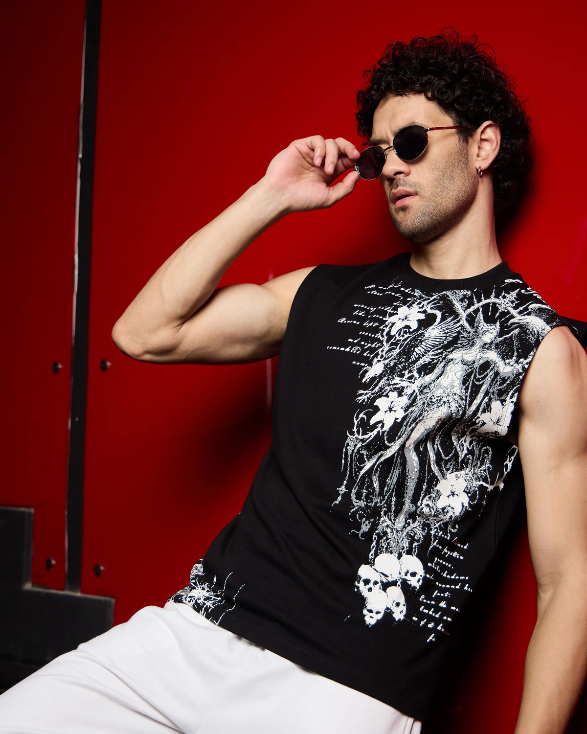 Dark Seraph Sleeveless Oversized T-Shirt – Black