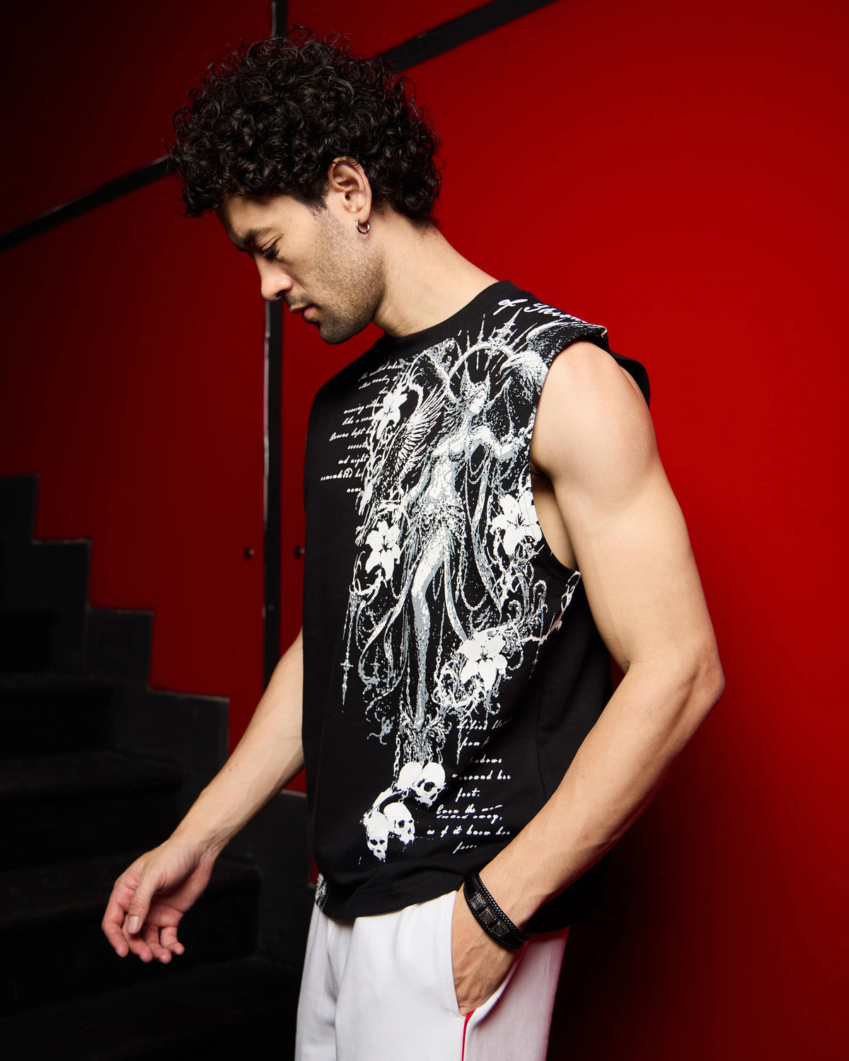 Dark Seraph Sleeveless Oversized T-Shirt – Black