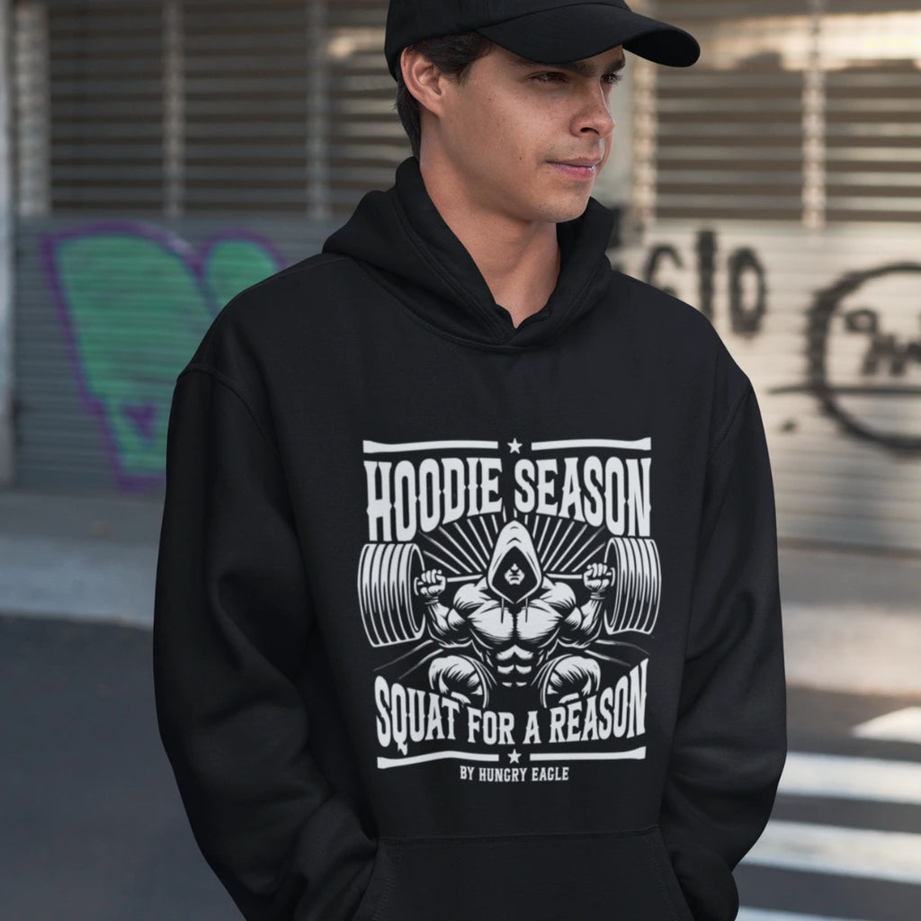 Hoodie Season Squat for a Reason - Gym Hoodie for Men 400 GSM Hungry Eagle