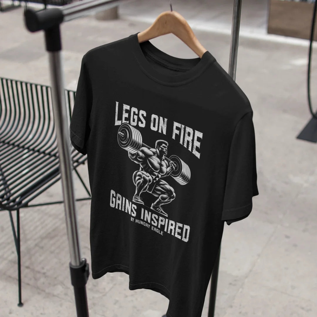 Leg Day Gym T-Shirt for Men – Legs on Fire, Gains Inspired Hungry Eagle