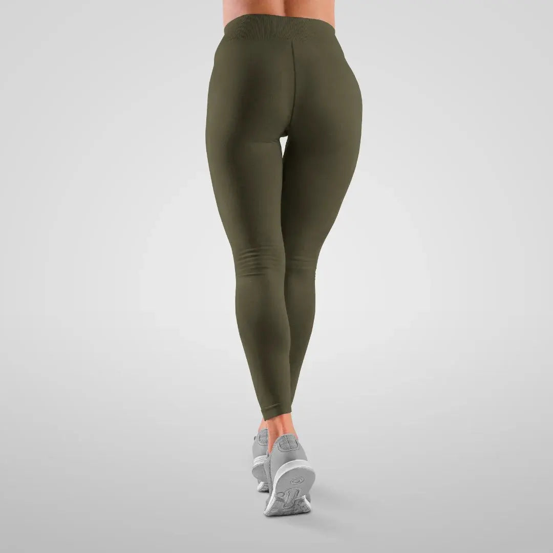 High Waisted Gym Leggings - Military Green - Stretchable with Pocket Hungry Eagle