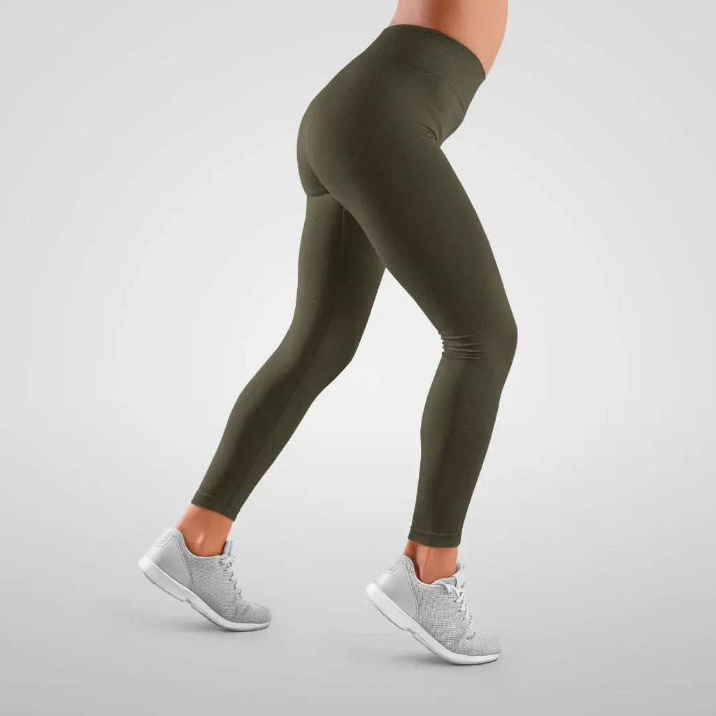 High Waisted Gym Leggings - Military Green - Stretchable with Pocket Hungry Eagle
